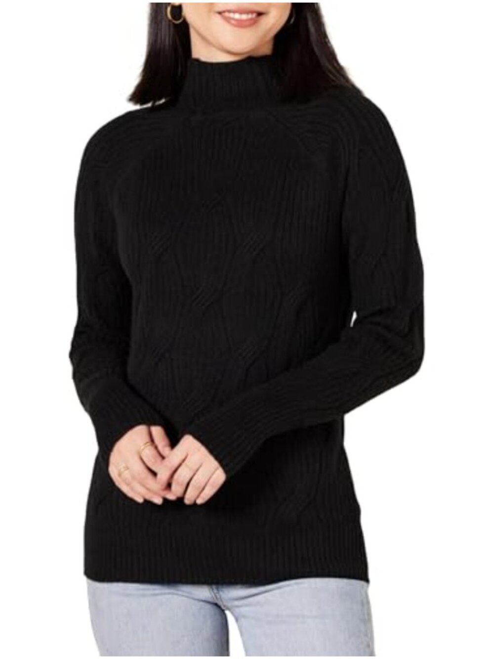 Soft Touch Funnel Neck Cable Knit Pullover Sweater for Women